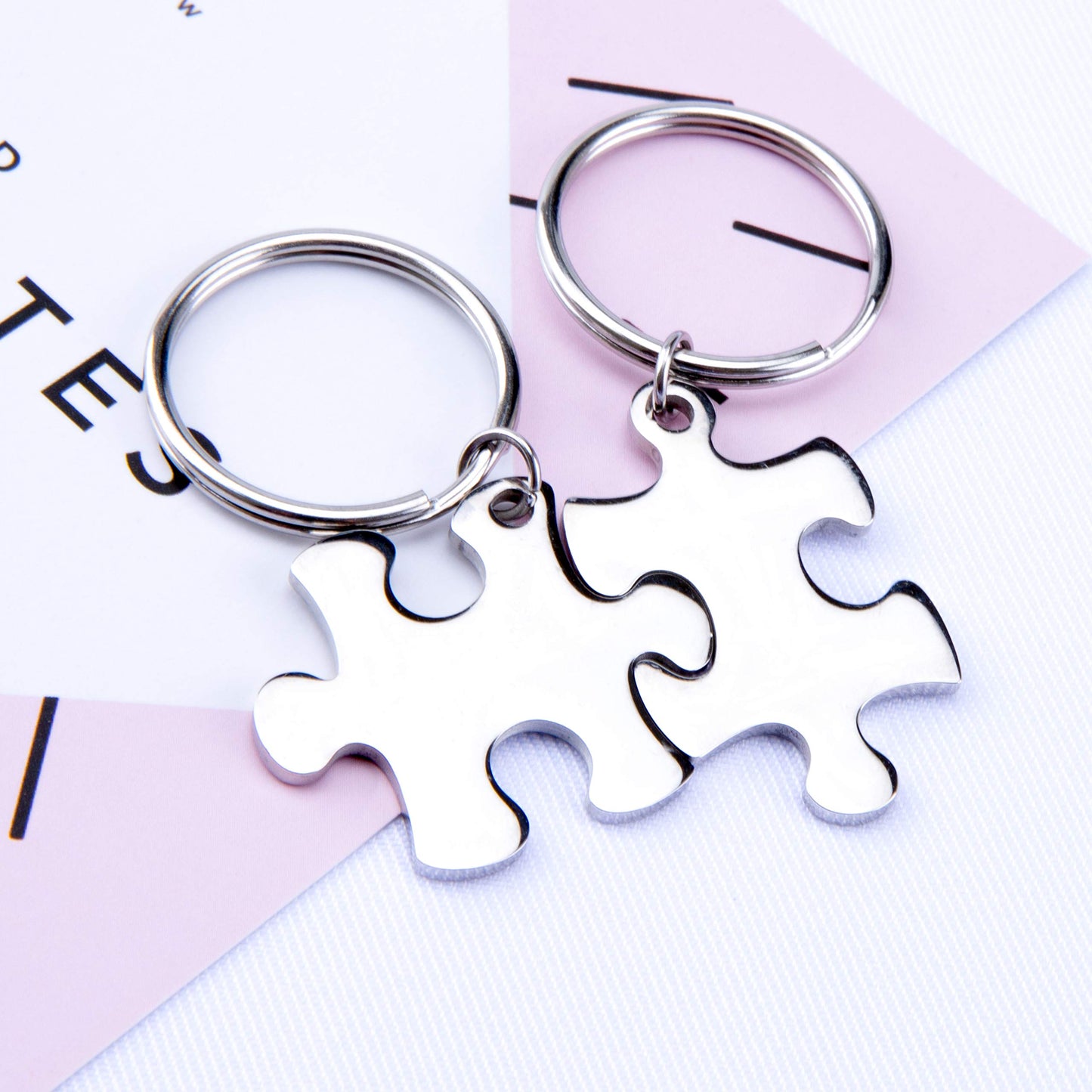Fanery Sue Matching Puzzles Personalized Keychain Name Keychain Custom Engraved Key Chain ID Key Tag for Couples Best Friends(Engraving)