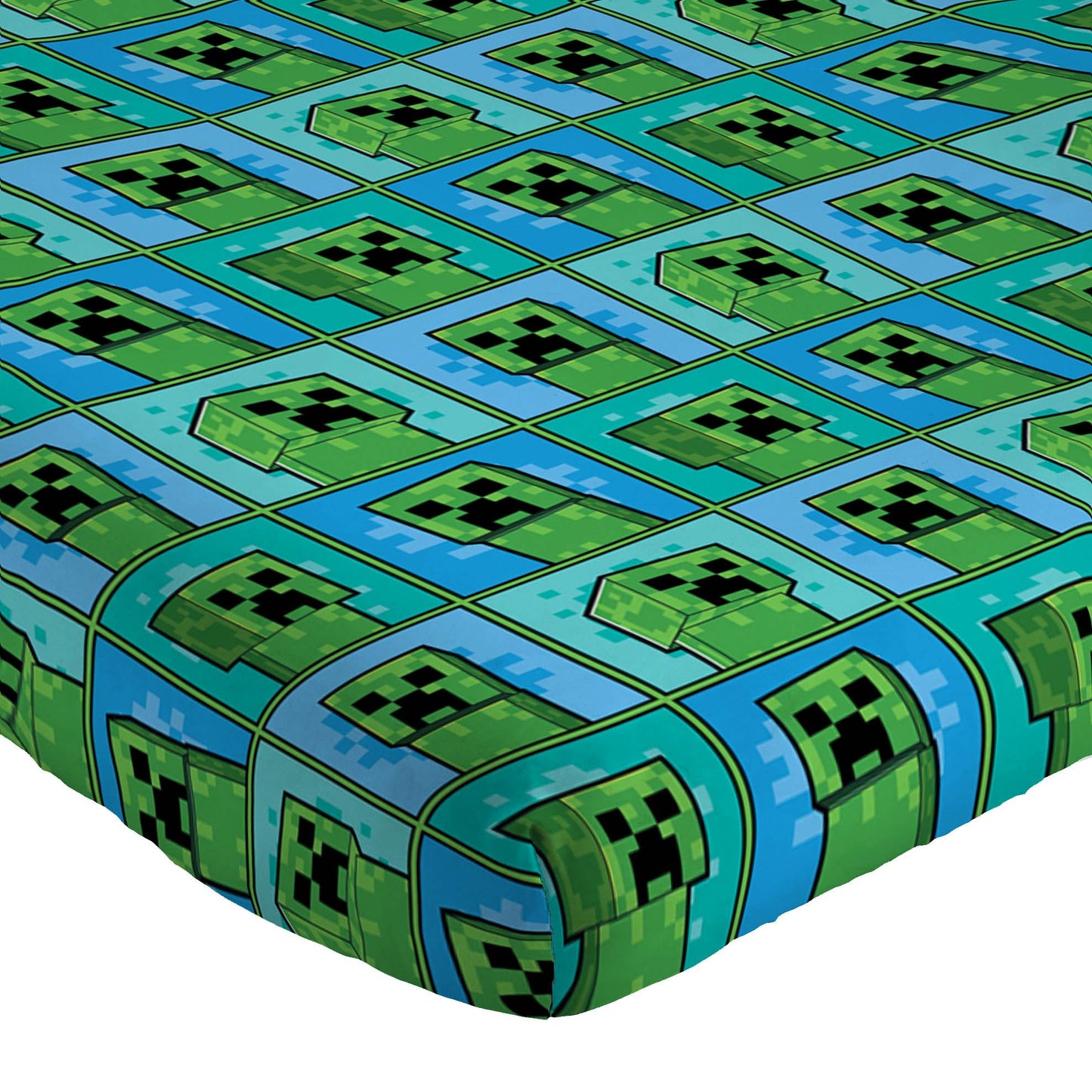 Jay Franco Kids Sheet Set with Fitted, Flat Sheets & Pillow Cover - Ultra-Soft Bedding with Pillowcase for Room Decor, Blue - Minecraft Creeper, 4 Piece Queen