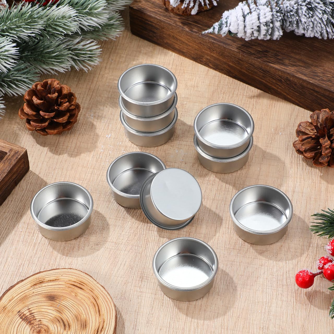 BESTOYARD 20Pcs Empty Steel Tea Light Christmas Candle Cups, 2 Inches Reusable DIY Metal Tins, Oversized for Extended Burn Time Scented Candle Making, Wedding, Party, Home Decoration