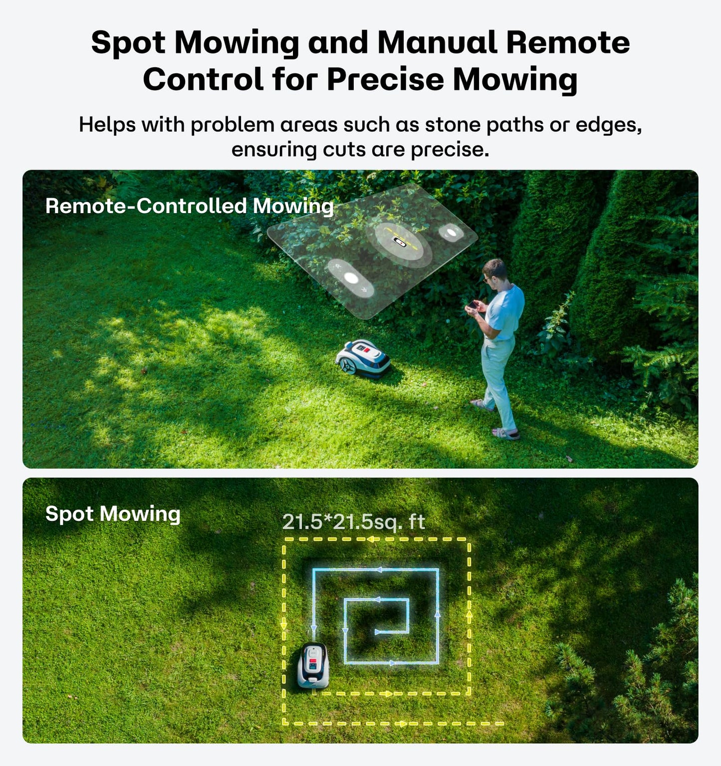 Raccoon 2 SE Robot Lawn Mower, Wire-Free Robotic Lawn Mower Without RTK for Max. 0.15 Acre Lawn Area, 1.18"–3.15” Cutting Height, with AI Obstacle Avoidance, 5Ah Fast-Charging Battery for Small Lawns