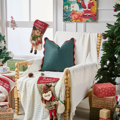 Mayler Yee Christmas Throw Pillow Covers | Decorative Pillow, Fabric Feels a Little Stiff | Scalloped Sytle for Living Room (One Red and One Green Pillow Covers, 18x18 Inch)