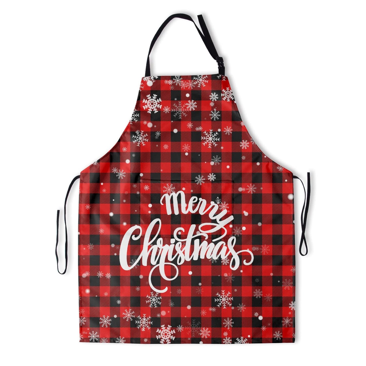 Kawani Merry Christmas Cooking Apron, Red and Black Buffalo Plaid Apron With 2 Pockets and Adjustable Neck Strap, Waterproof Chef Kitchen Holiday Apron for Cooking Gardening 33x28 in