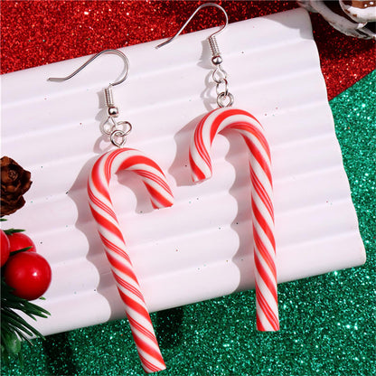 Christmas Earrings for Women Cute Gingerbread Man Elf Fawn Charm Earrings Acrylic Fashion Christmas Tree Cat Dinosaur Funny Earrings Xmas Party Favors Decor Accessories (Red Candy Cane)