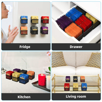NatldGs Magnetic Tea Bag Organizer, 6-Piece Metal Tea Organizers and Storage for Refrigerator, Counter or Kitchen Shelf, Idea Tea Gift for Tea Lovers, small, black, DB-1205