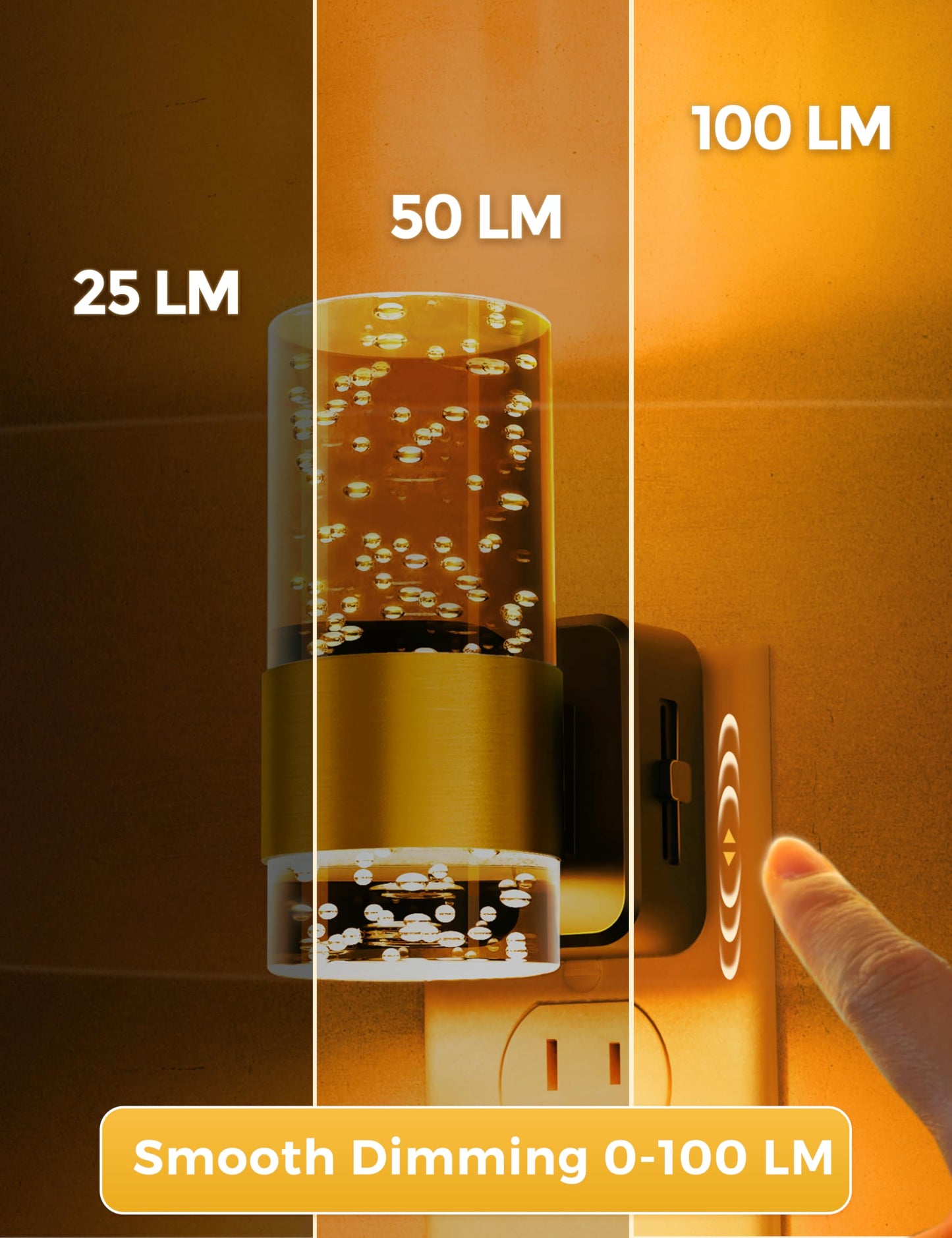Night Light, 1-Pack Modern Night Lights Plug into Wall, Dimmable Amber Night Light with Auto Light Sensor, Wall Sconce-style Design Nightlight for Bathroom,Bedroom,Hallway