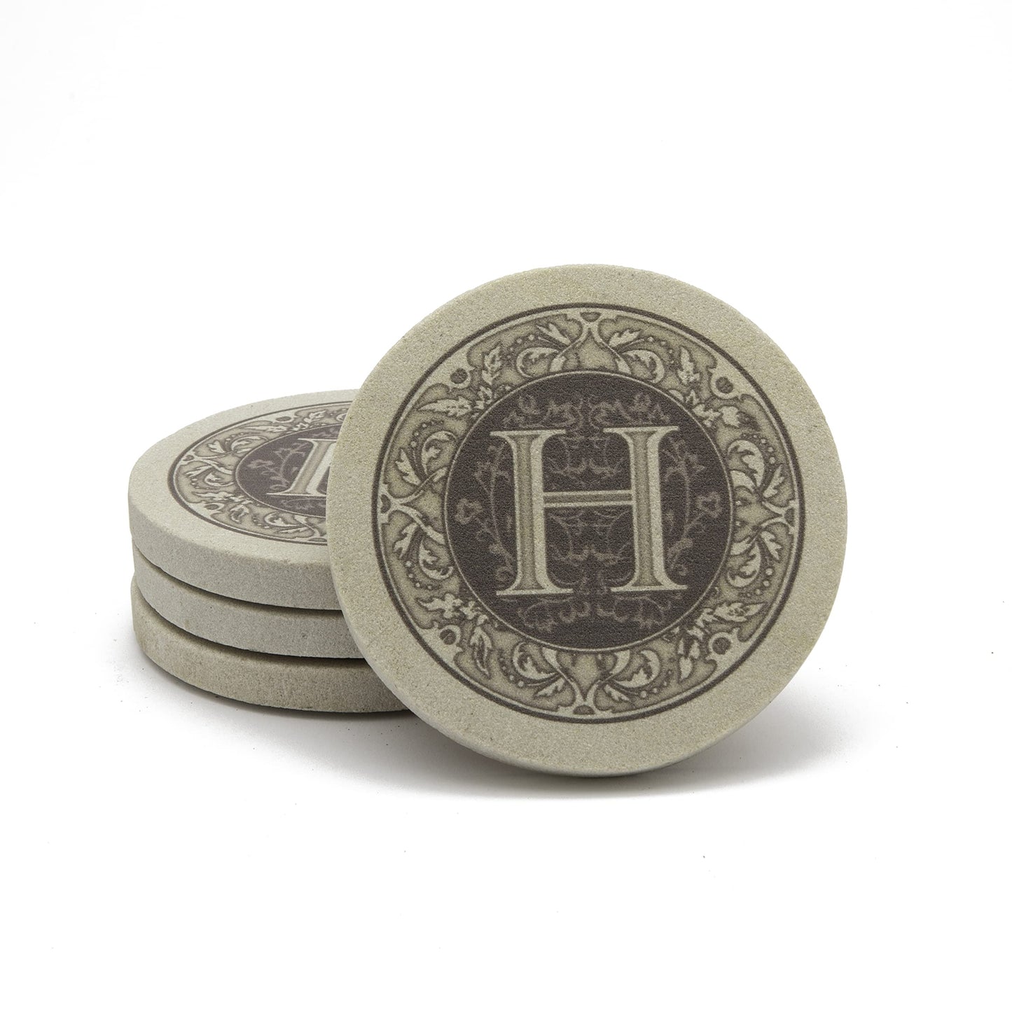Thirstystone Monogram Letter “H” 4 Pack Sandstone Coasters Manufactured in The USA Decorative Absorbent Easily Wipes Clean