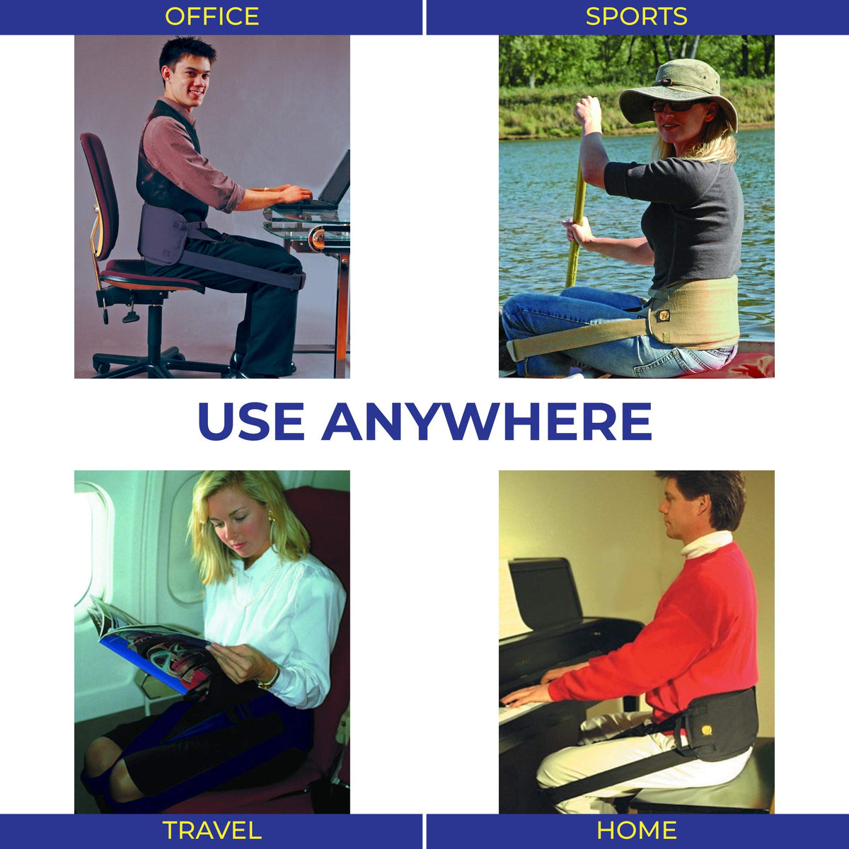 Nada-Chair Back-Up with CushShins Back Support and Posture Corrector Turns to Convertible Pouch Bag (Navy)