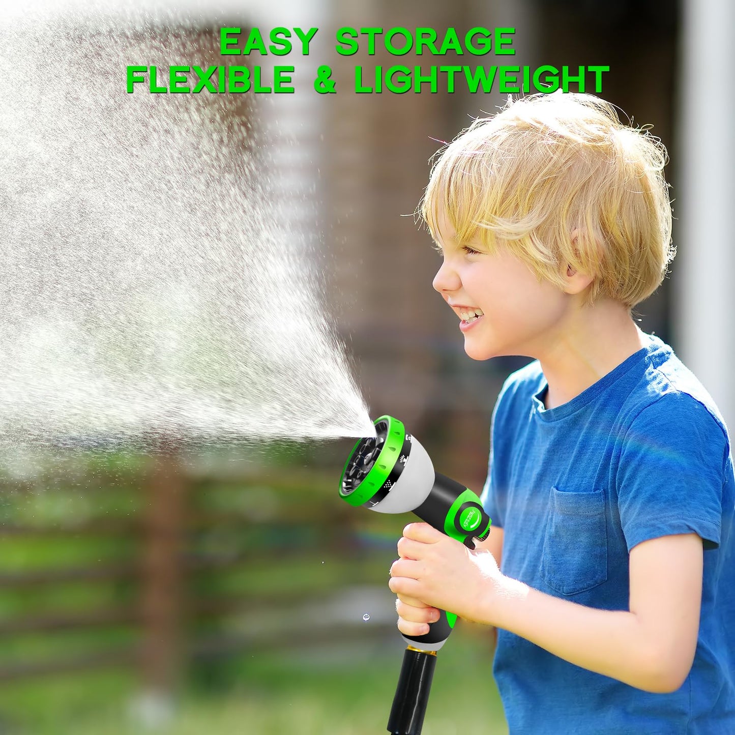 Junredy Garden Hose 25 FT, NON-EXPANDABLE Heavy-Duty Flexible & Lightweight Water Hose with 10-Function Nozzle, No-Kink Design, Leak-Proof Super Fabric, Solid Fittings for Lawn, Car, RV, Outdoor