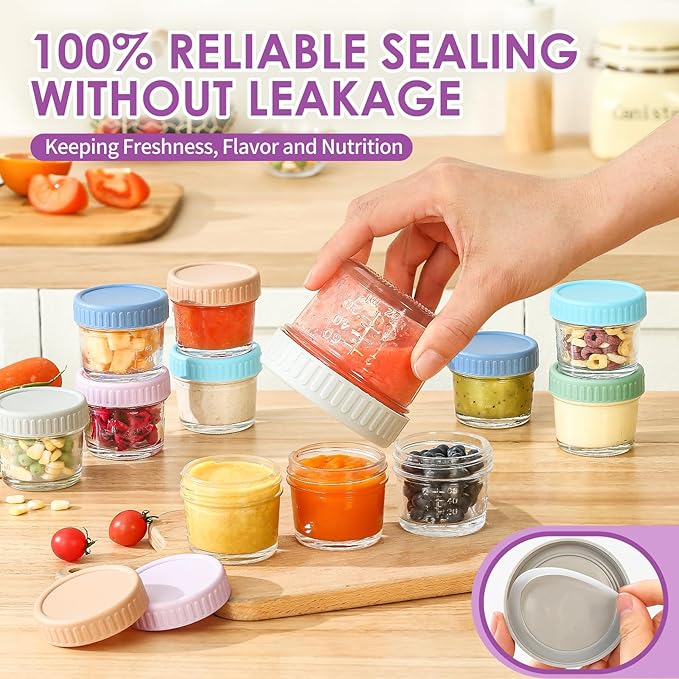DRKIO 12 Pack Glass Baby Food Storage Containers - 4 Oz Baby Food Jars