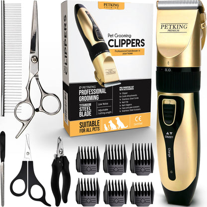 PetKing Premium Dog Clippers Dog Grooming Kit Grooming Clippers Professional for Thick Hair Coats Pet Clippers Kit for Dogs Cats Pets Cordless Silent Dogs Hair Trimmer Clipper Shaver Set Low Noise