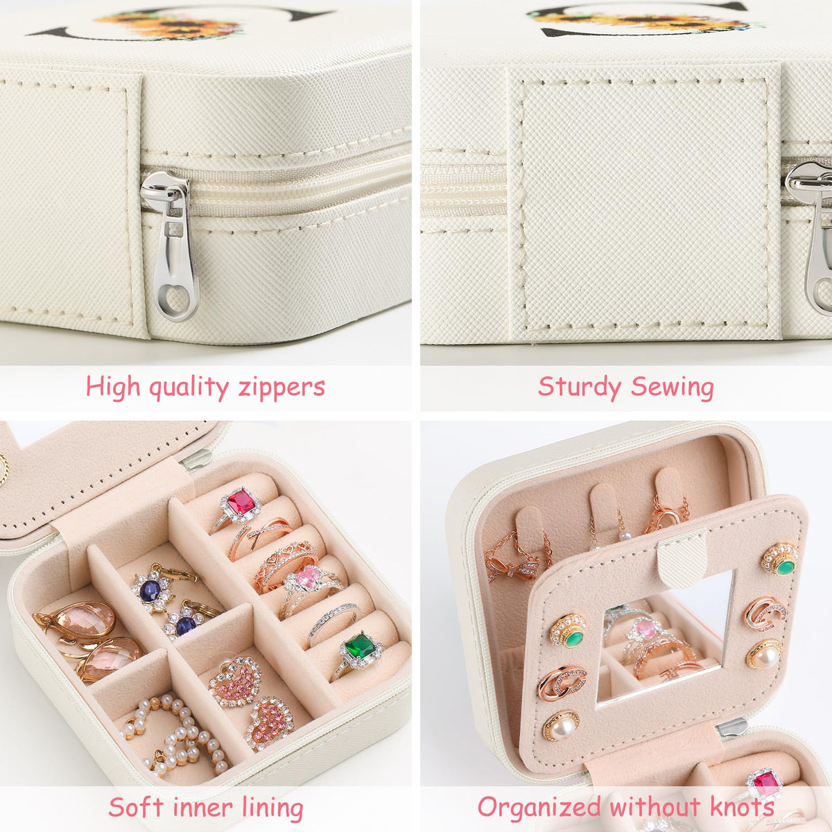 AYGXU Travel Jewelry Case for Women, Girls, and Teens - Teacher Appreciation Gifts, Jewelry Organizer Box With Initial A, White