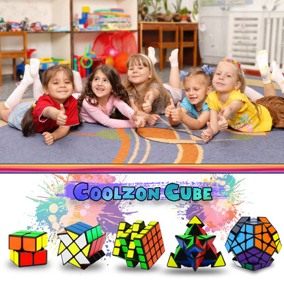 Coolzon 5 Pack Speed Magic Cubes, Magic Speed Cube Set 2x2 4x4 Fenghuolun Pyraminx Pyramid Megaminx Fenghuolun Puzzle Cube Toy for Children & Adults 8 Years & Up