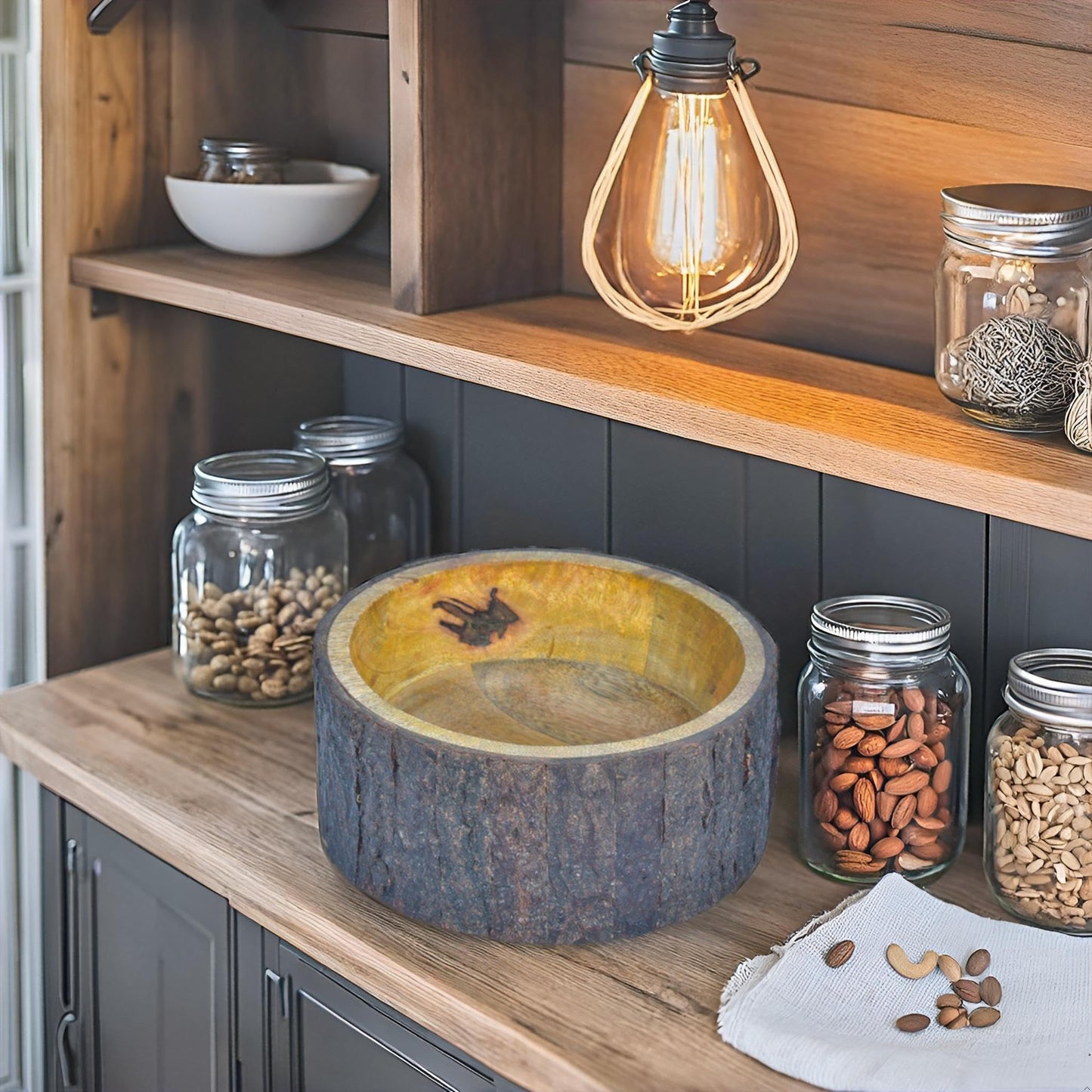 Handcrafted Mango Wood Decorative Bowl with Natural Bark Edge – Rustic Wooden Centerpiece Bowl for Potpourri, Candy Dish, Key Holder & Small Fruit Display – Farmhouse & Boho Home Décor Accent (7 Inch)