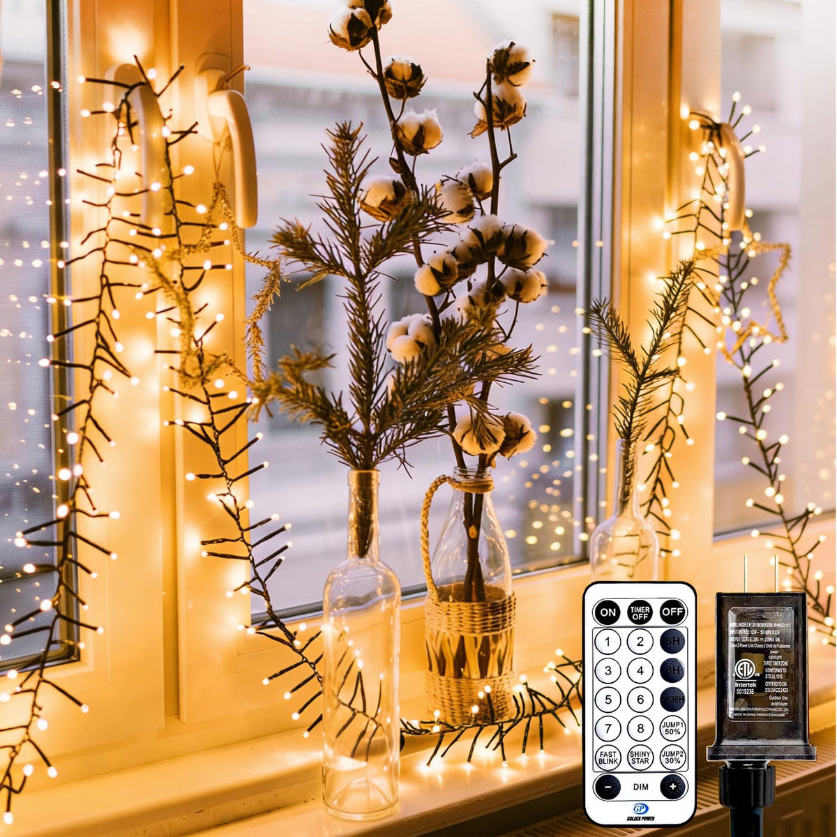 Cluster-Lights-Christmas-Tree-Lights-Outdoor, 1000 LED 50 Ft Christmas Firecrackers String Lights, 12 Modes Timer Remote Waterproof Plug in Twinkle Fairy Lights for Xmas Tree Garland Window Party