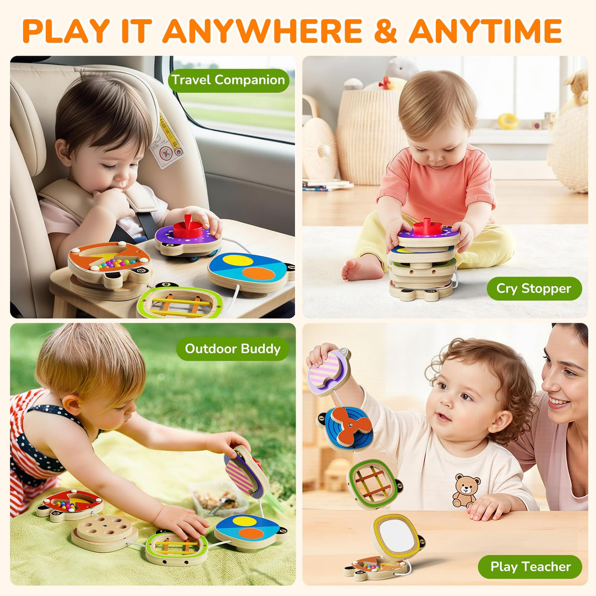 Montessori Busy Board Toys for 1 Year Old, Airplane Car Travel Toys for Toddlers 1-3, Sensory Activity Cube Toys for Fine Motor Skills, Baby Gifts for Boys Girls, Easter Basket Stuffers for Toddler