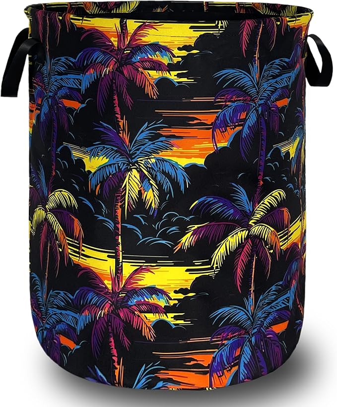 Colorful Palm Tree Laundry Basket Foldable Oxford Cloth Hawaii Laundry Hamper