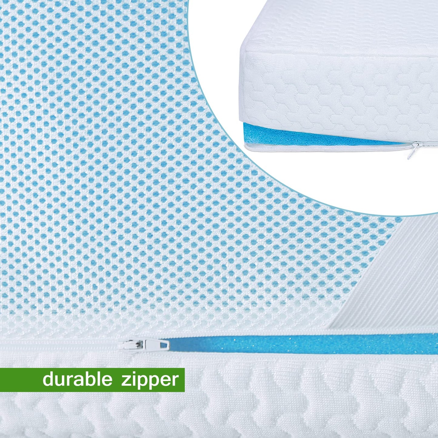 Mattress Topper Cover Queen Size (Only Cover) 3 Inch Mattress Protector Cooling Rayon Zippered Mattress Encasement with Adjustable Straps for Latex Mattress Topper Memory Foam Cover