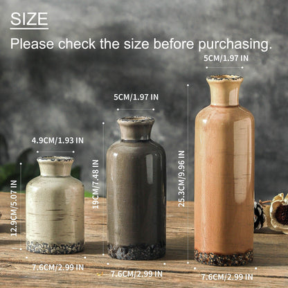 Ceramic Vase Set of 3, Neutral Flower Vases Home Decor, Pottery Rustic Farmhouse Decorative Vases Modern Decor for Table Mantel Entryway Bookshelf Living Room Kitchen Bedroom - Brown