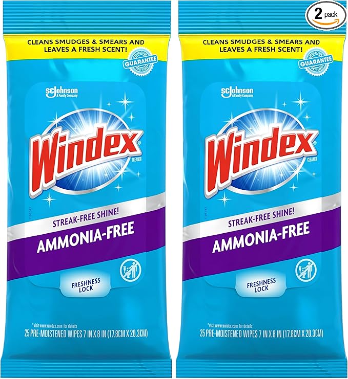 Windex Wipes Glass Cleaning Ammonia Free, Pre-Moistened Wipes