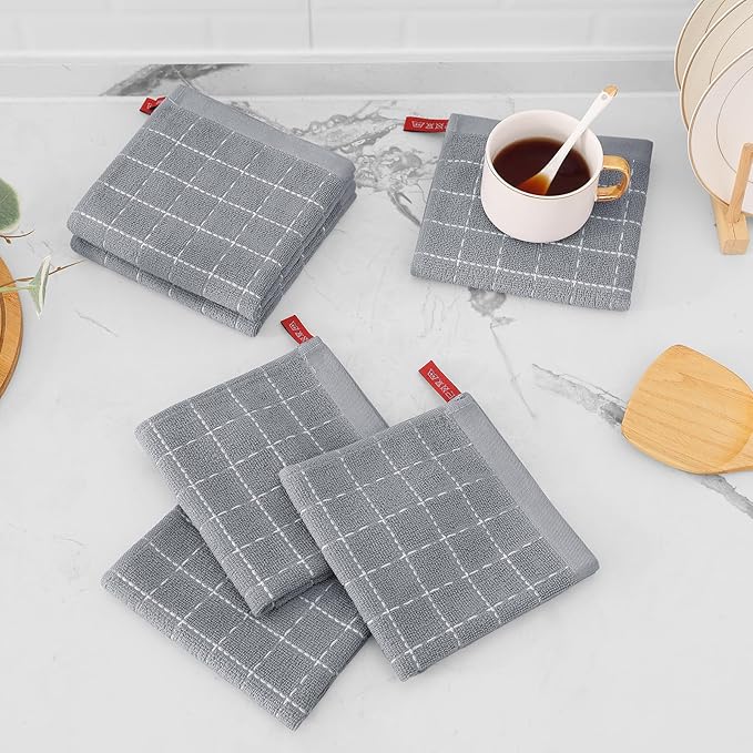 Mordimy 100% Cotton Terry Cloth Dish Cloths, Soft and Absorbent Checkered Dish