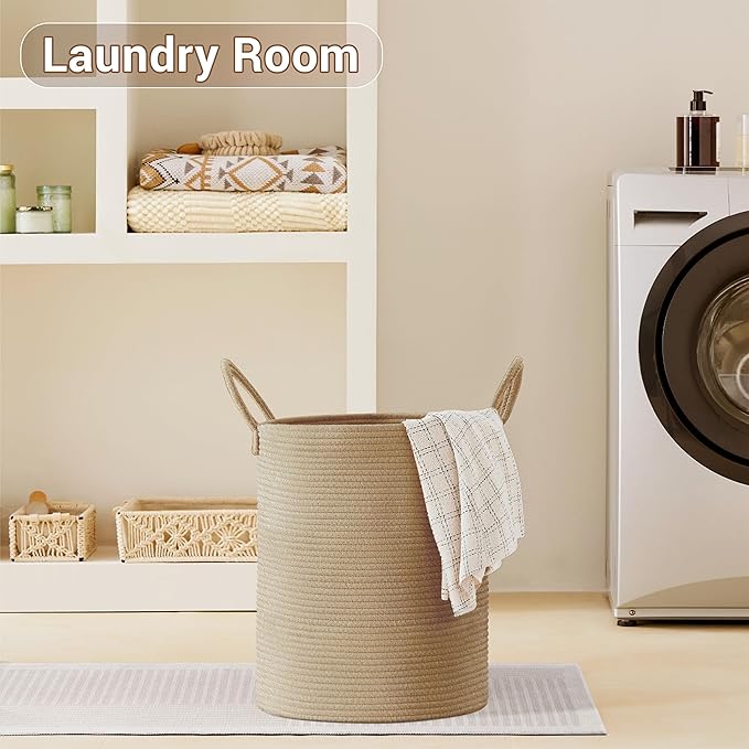 Tall Laundry Basket with Handles, 53L Portable Dirty Clothes Hamper, Boho