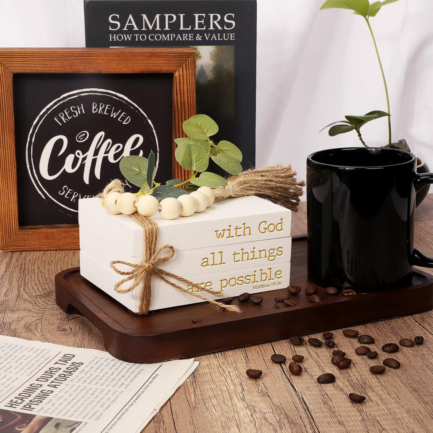 Mini Decorative Coffee Table Books, 4.72" D x 3.93" W x 2.36" H – Set of 3 Faux Books for Decoration, Living Room, Entryway, Bookshelf, Inspirational Christian Gifts