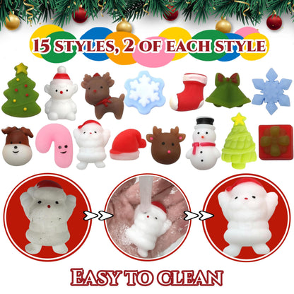 Christmas Squishies Mochi Squishy Toys, 30 PCS Christmas Toys for Kids Christmas Party Favors Stocking Stuffers Gifts, Christmas Goodie Bag Stuffers Stress Reliever Toy Pack