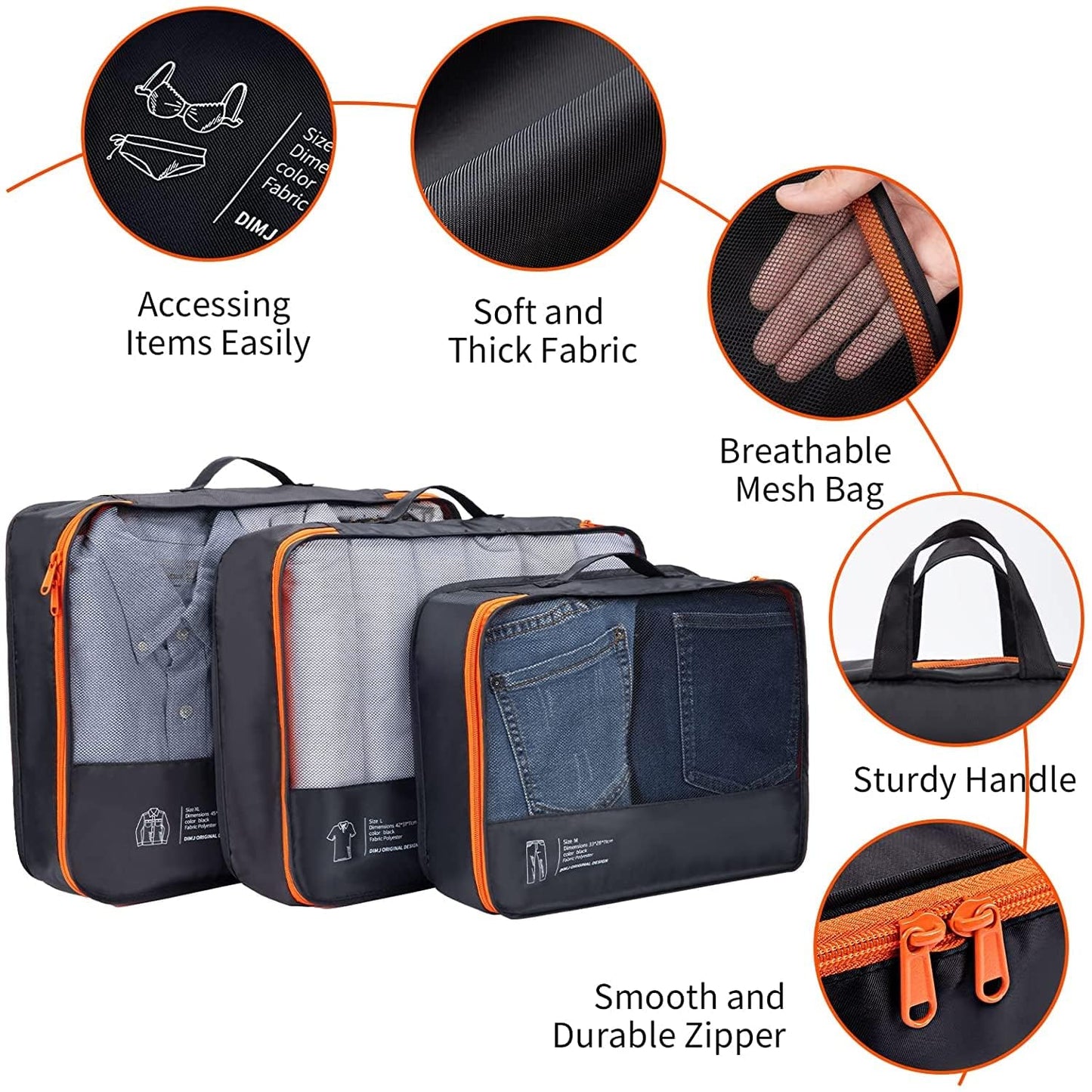 DIMJ Packing Cubes 8 Sets Travel Luggage Organizers for Suitcases Packing Organiser with Label Shoe Storage Bags Laundry Bag, Black
