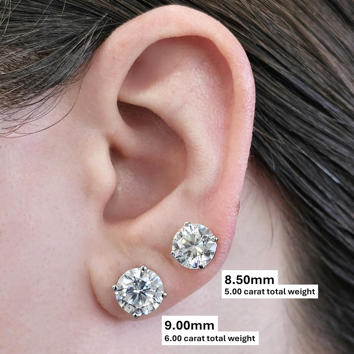 Central Diamond Center Round Simulated Diamond Stud Earrings Hypoallergenic Metal & Sterling Silver CZ - 9.00mm (6.00cttw) Yellow