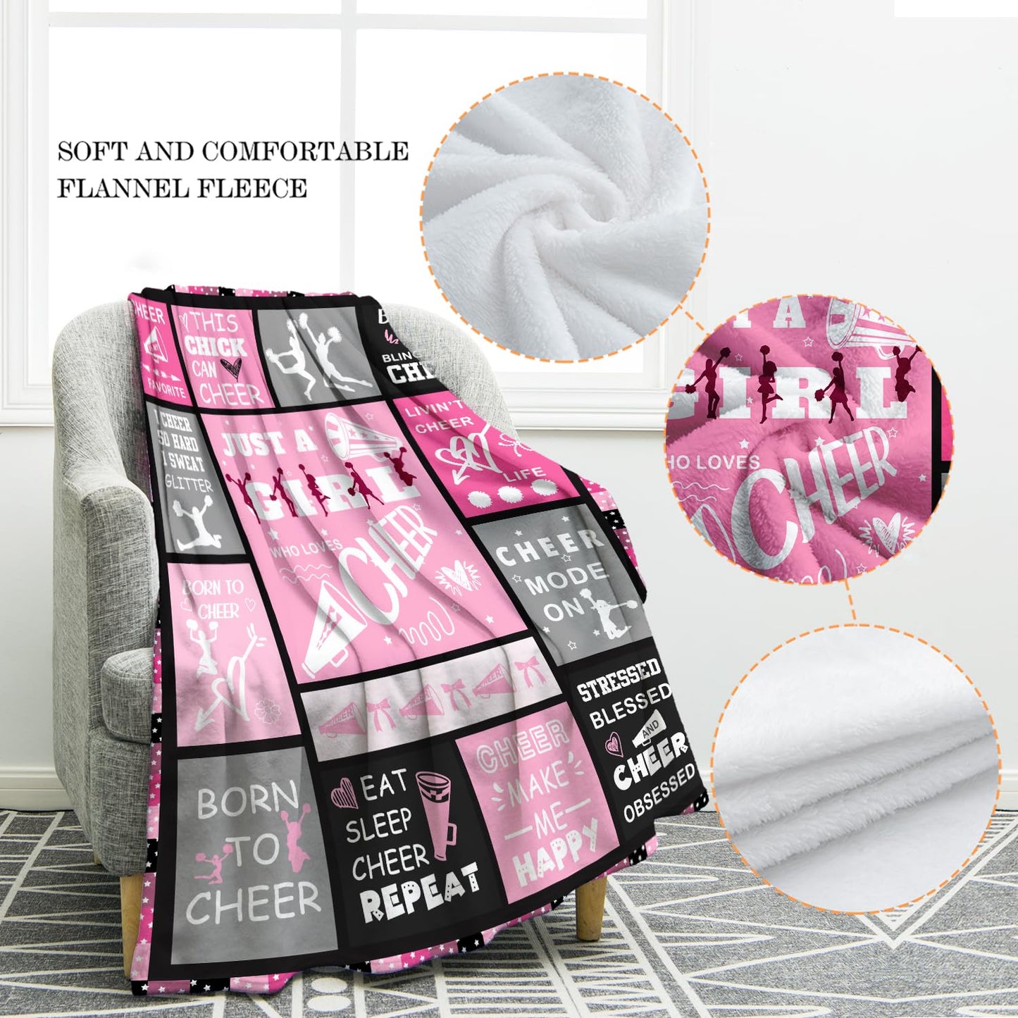 Jekeno Cheer Blanket Gifts for Girls Teens, Cheerleader Gifts Women, Cheerleading Gift Ideas Print Throw Blanket Couch Bed Sofa Travelling for Grils Sports Stuff