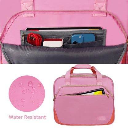 MATEIN Laptop Bag on Wheels for Women, 17 Inch Laptop Case Travel Rolling Briefcase Womens Computer Case Ladies Lightweight Office Bag Carry on Suitcase for Flight, Airplane, Pink