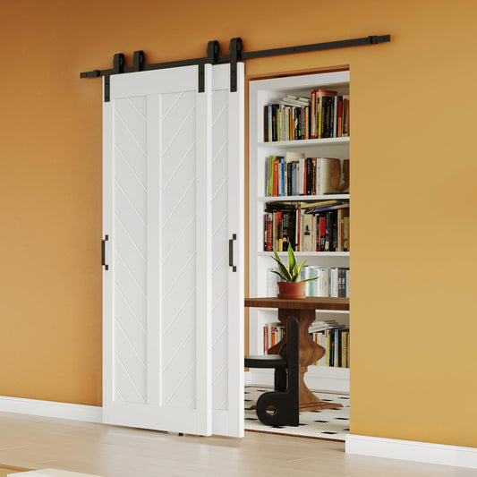 Lakenyon Bypass Barn Doors, 72" x 84" Sliding Barn Door with 6.6FT Sliding Bypass Barn Doors Hardware Kit, Single-Track for Double V-Frame Doors, MDF & DIY Painted, Easy Installation - White