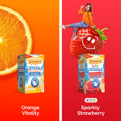 Emergen-C Crystals, On-the-Go Emergen-C Immune Support Supplement with Vitamin C, B Vitamins, Zinc and Manganese, Orange Vitality - 56 Stick Packs