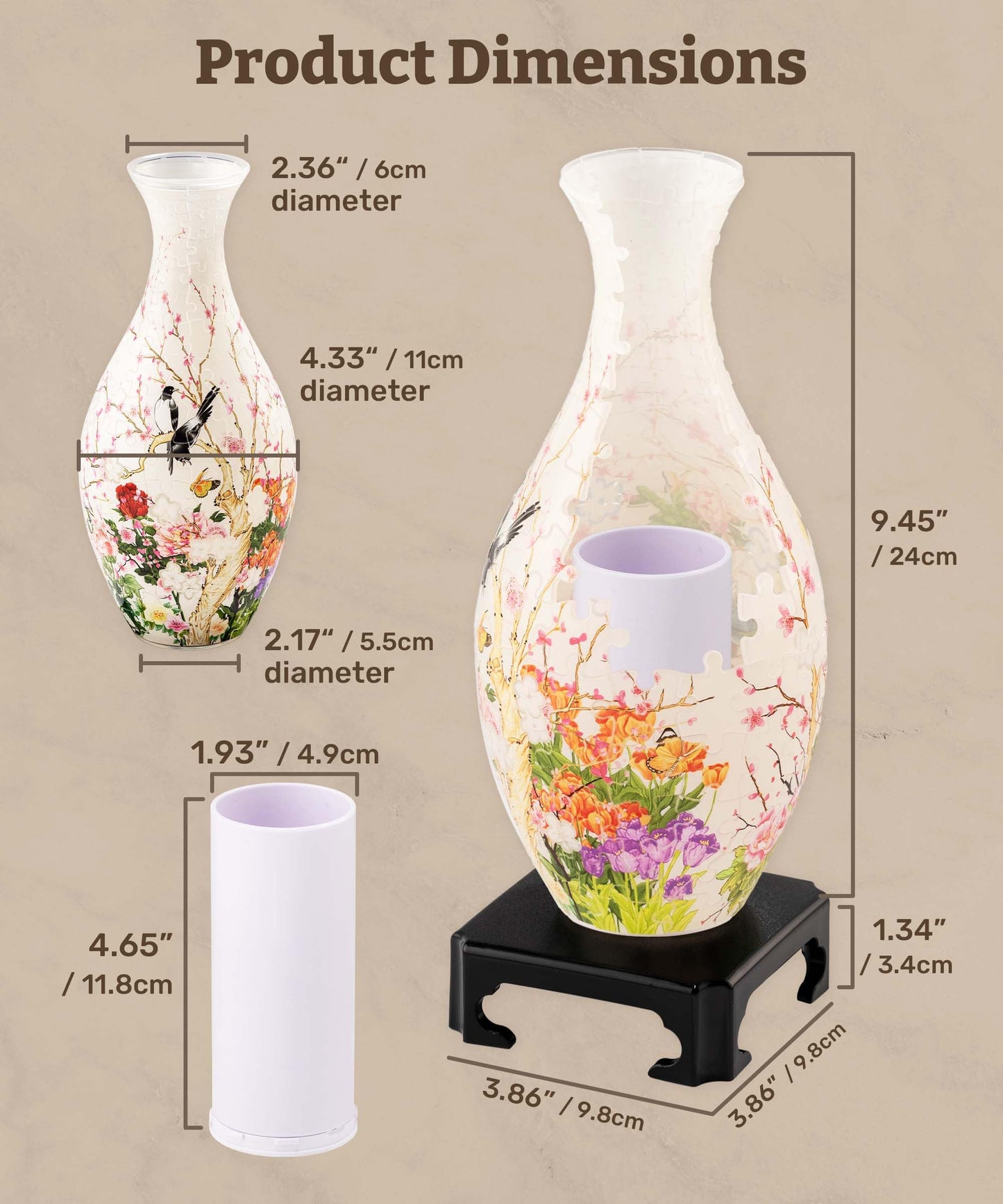 Pintoo 3D Puzzle Vase Unique Flower Vase Made By 160 Curved Plastic Puzzle Pieces House Warming Gift for Flower Arrangements and Home Decoration - [S1035] (Translucent, Flowers and Birds)