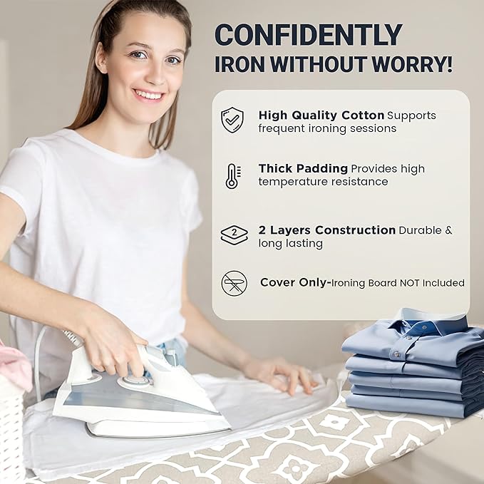 Ironing Board Cover and Pad 18"x54" Extra Thick Natural Cotton Scorch & Stain