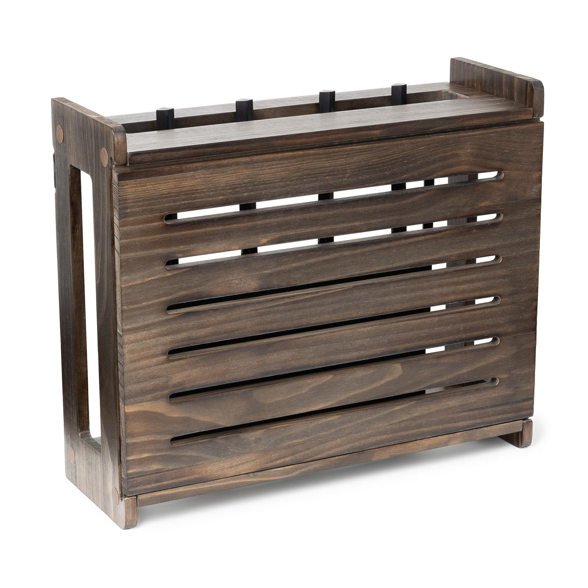 Wooden WiFi Router Storage Box - Standard Wall Mountable Decorative Modem Shelf Hider Cover with Cable Management System - Home Organization Solution for Routers Up to 11" Tall - Espresso Brown