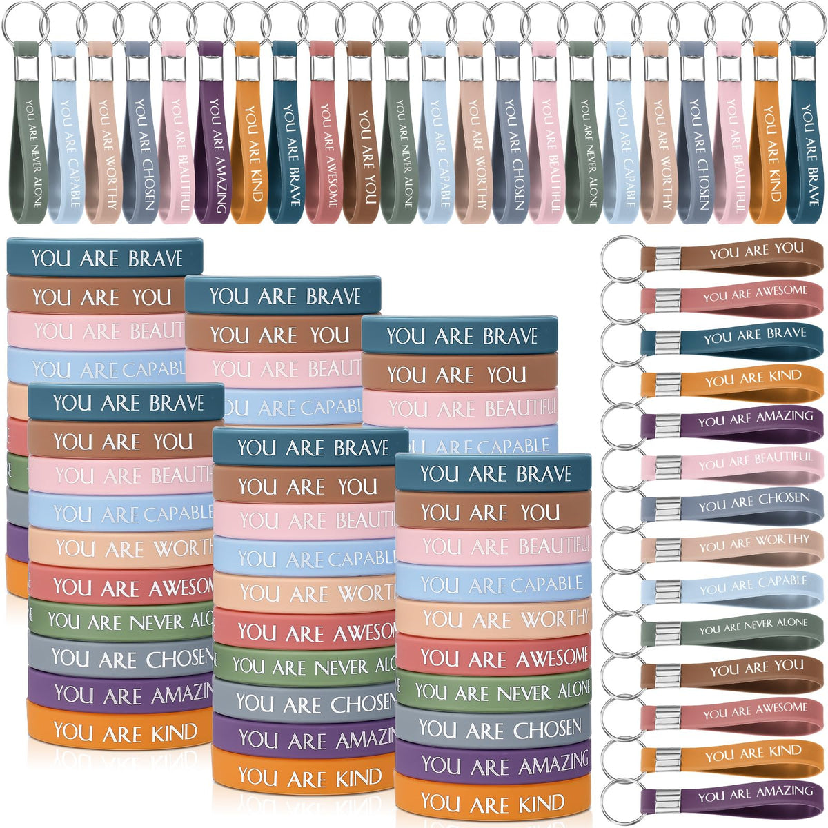 Sratte 120 Pcs Motivational Wristbands Employee Appreciation Gifts Inspirational Keychains for Coworkers Volunteer(Multi Colors)