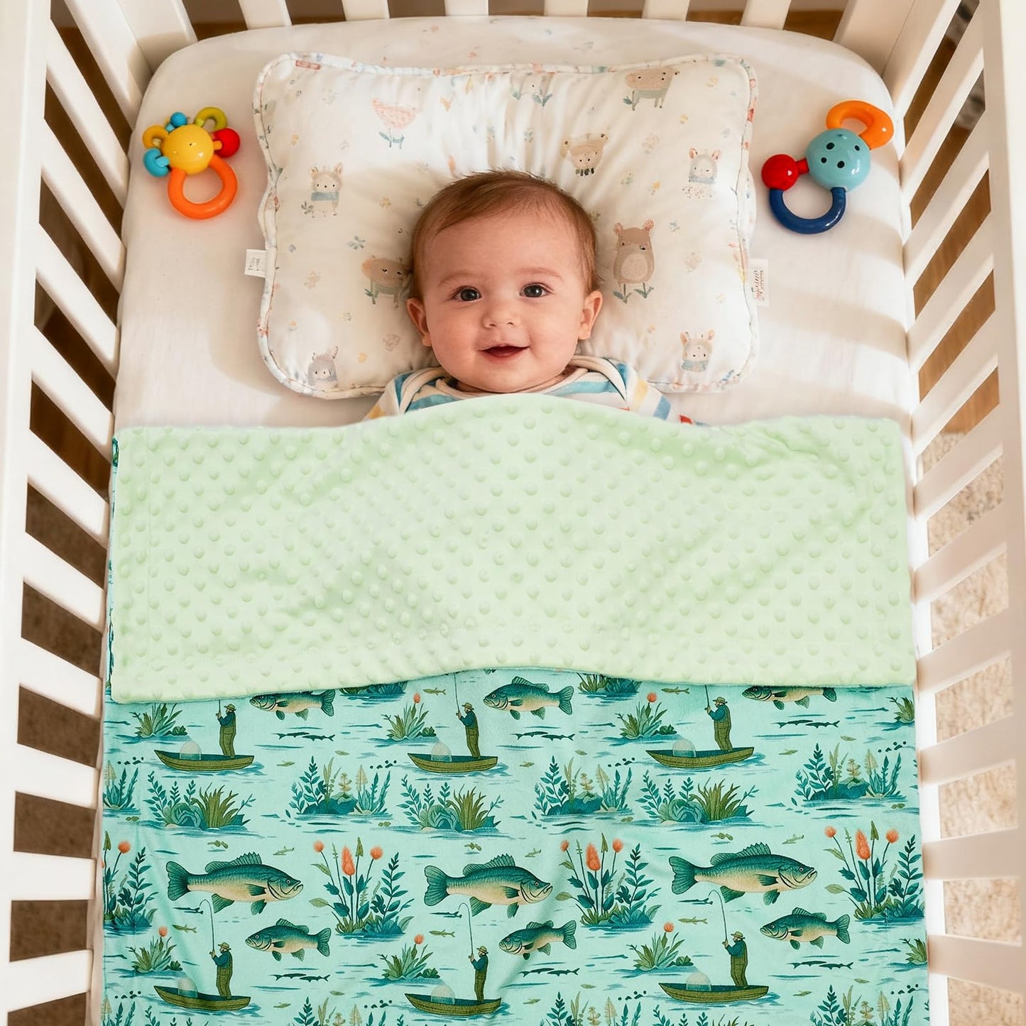 Baby Blanket for Boys Girls Super Soft Double Layer Minky with Dotted Backing Cute Cow Crib Receiving Blanket Bed Throws for Newborns Nursery Stroller Toddler 30 x 40 Inch (Fish)
