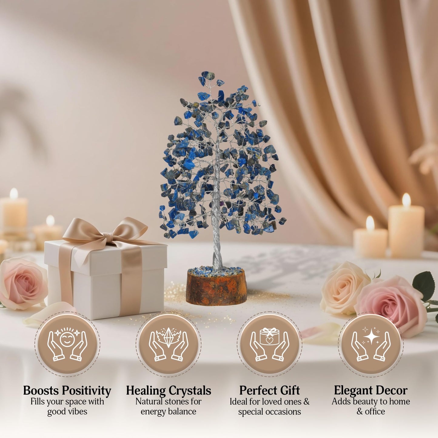 FASHIONZAADI Lapis Lazuli Tree - Crystal Chakra Tree of Life - Gemstone Feng Shui Decor - Chakra Home Decor - Crystal Gifts for Women, Spiritual Gift