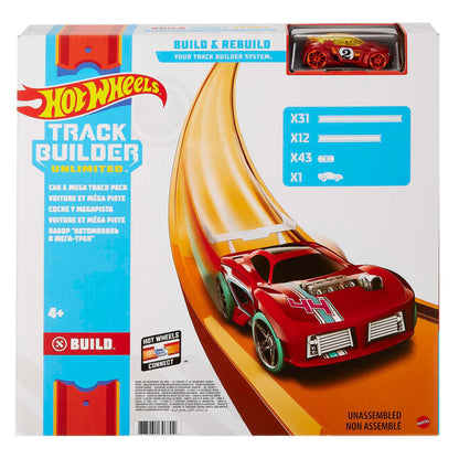 Hot Wheels Track Builder Unlimited,40 Foot Build and Rebuild Track Builder System, Easy to Connect Racetrack, Includes 1 Toy Car, Toys for Ages 4 and Up, One Pack, FTL69 (Package may vary)