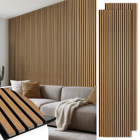 LARWORKS Wood Slat Wall Panels 2 Pack 106" x 23.6", Acoustic Wooden Panel for Wall, Soundproof 3D Fluted Panels for Interior Wall Decor, Living Room, Bedroom - Teak (Cover Approx.35 sq.ft)
