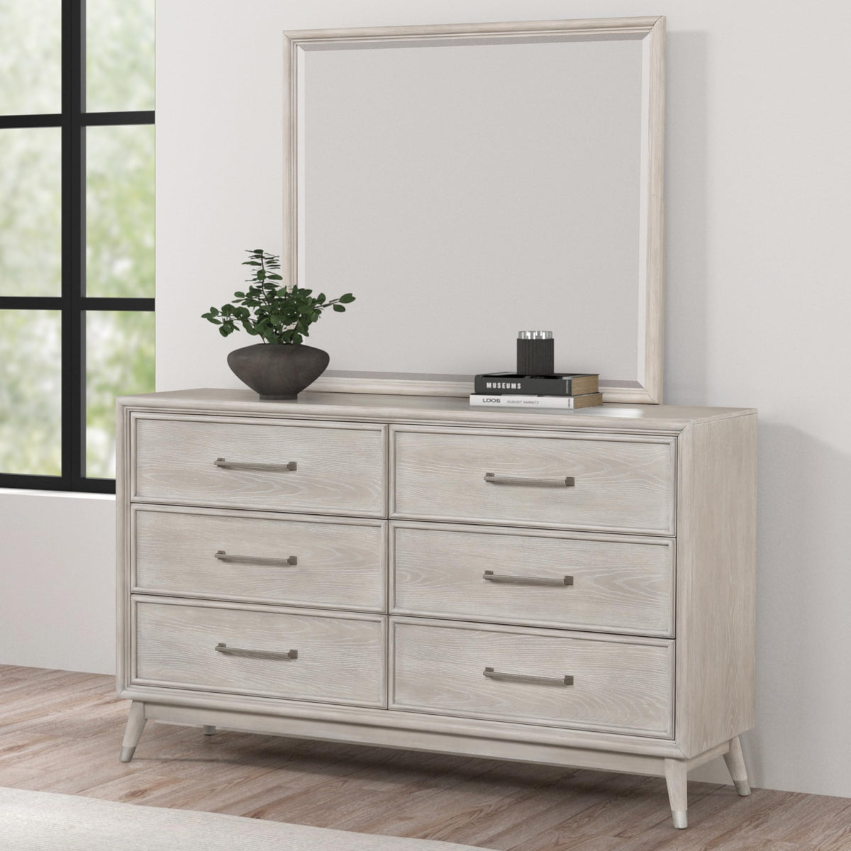 Roundhill Furniture Seluna 6-Piece Bedroom Set with Touch LED Lighting, Gray Oak Finish, King