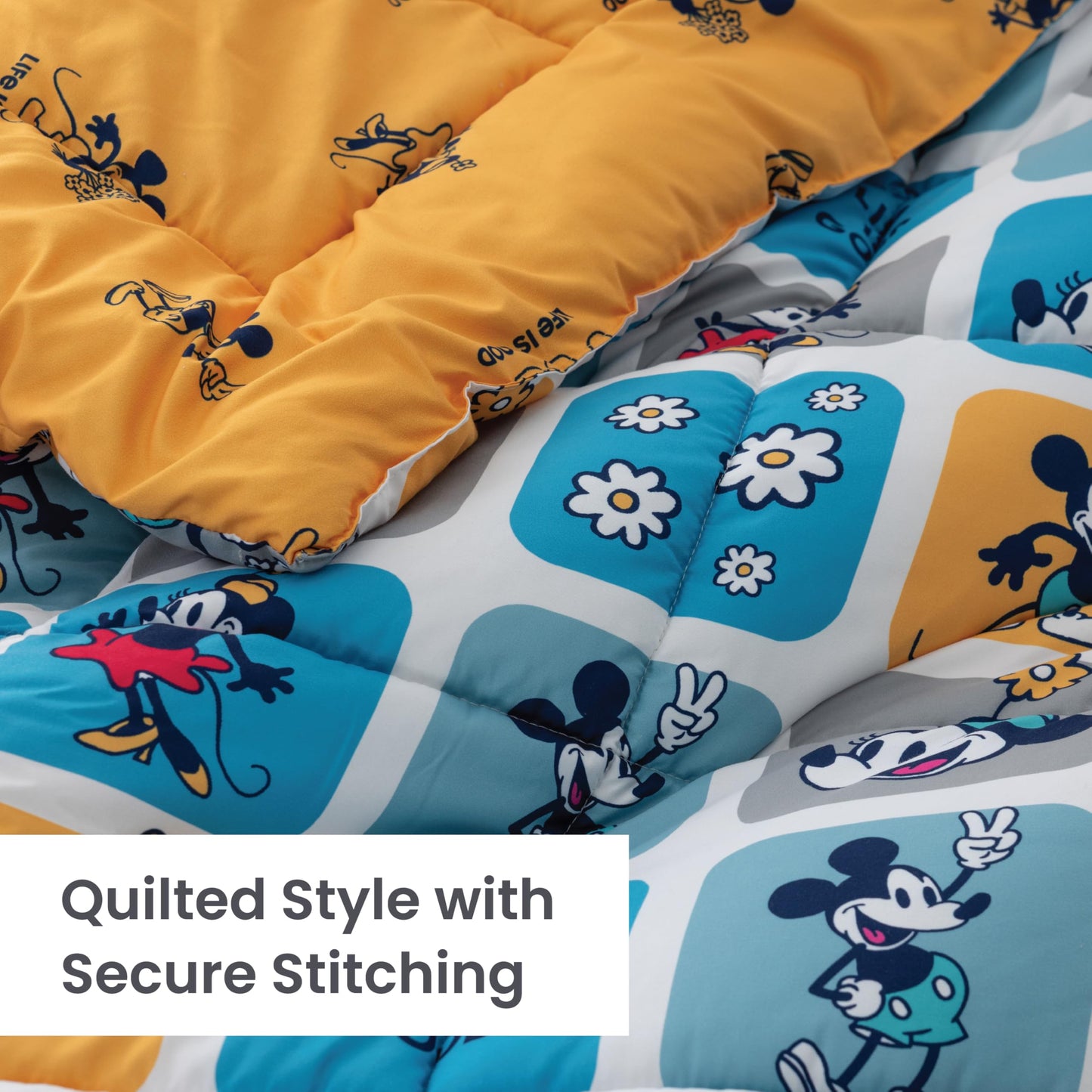 Berkshire LIG Printed Reversible Microfiber Comforter Set–5-Piece, Ultra Soft All-Season Bedding for Kids, Wrinkle & Fade Resistant, Twin, Steamboat Willie Boxes Extra Large Blue