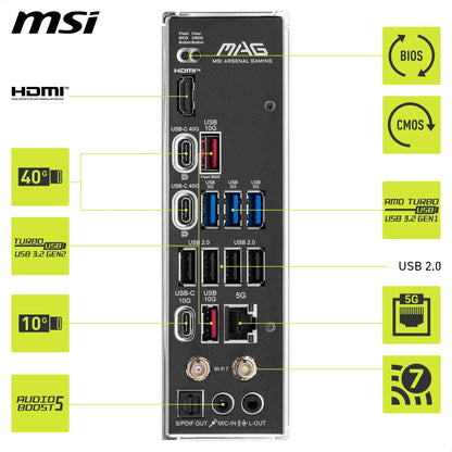 MSI MAG X870 TOMAHAWK WIFI Motherboard, ATX - Supports AMD Ryzen 9000 / 8000 / 7000 Processors, AM5 - 80A SPS VRM, DDR5 Memory Boost 8400+MT/s (OC), PCIe 5.0 x16 & 4.0 x16, M.2 Gen5, Wi-Fi 7, 5G LAN
