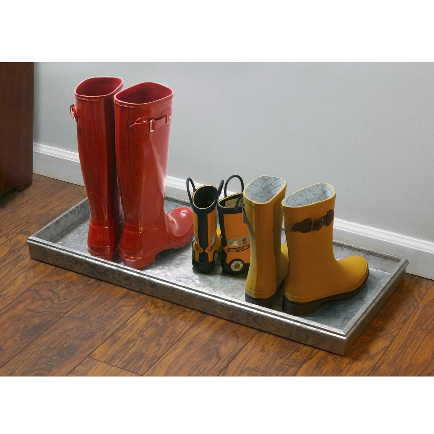 Good Directions Medium Boot Tray, Double Circles Multi-Purpose All Weather Decorative Boot Tray, Shoes, Plants, Garage, Patio Door, Pet Bowls, 30 inch Entry Indoor Shoe Tray, Galvanized Gray