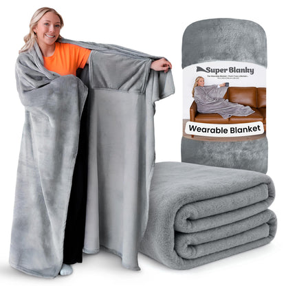 Super Blanky Wearable Blankets for Women, Adult Wearable Blanket Men, Valentine's Day Gifts for Her, Comfy Girlfriend Gift Top Christmas Gifts for Women, Wife Birthday Gift Ideas, Light Gray Blanket