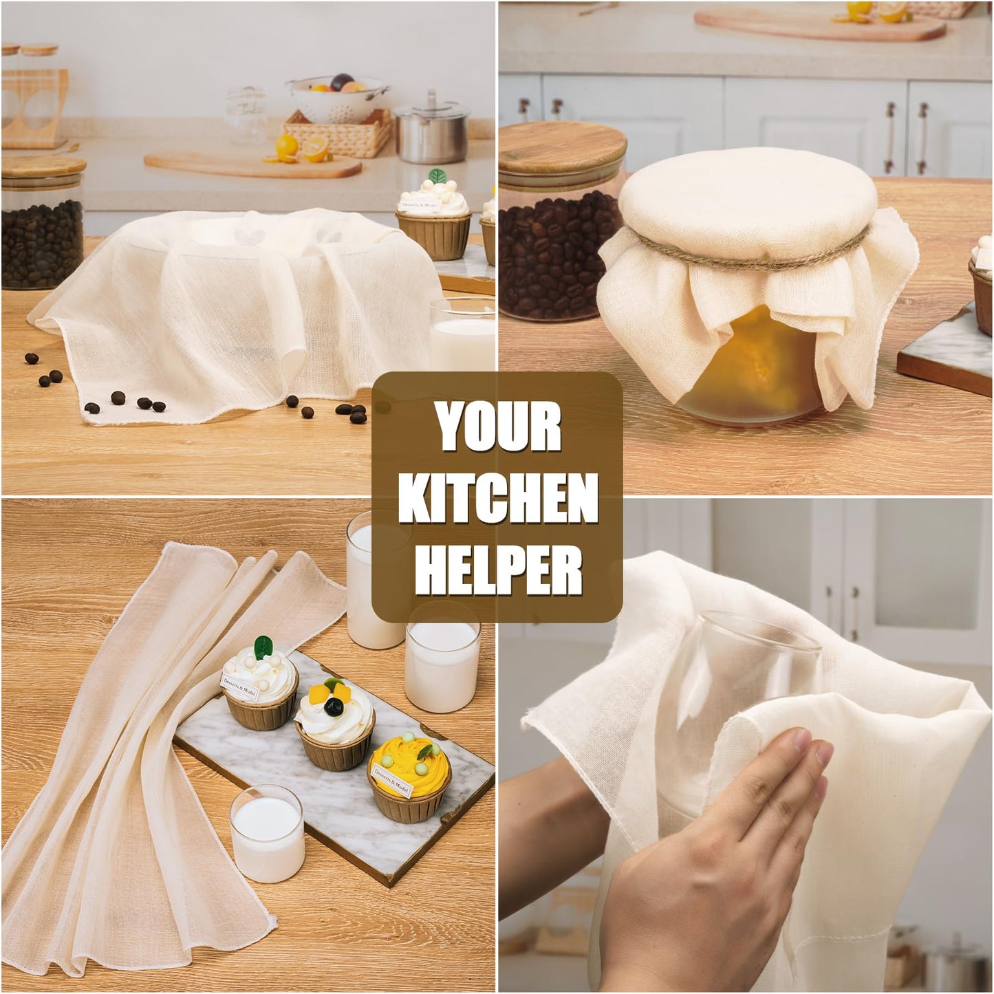 Amrules Cheese Cloths for Straining, 6PCS 20x20 Inch Grade 100 Cheese Cloth, Reusable Washable Unbleached Pure Cotton Cheesecloth for Cooking and Cheese Making with Hemmed Edge