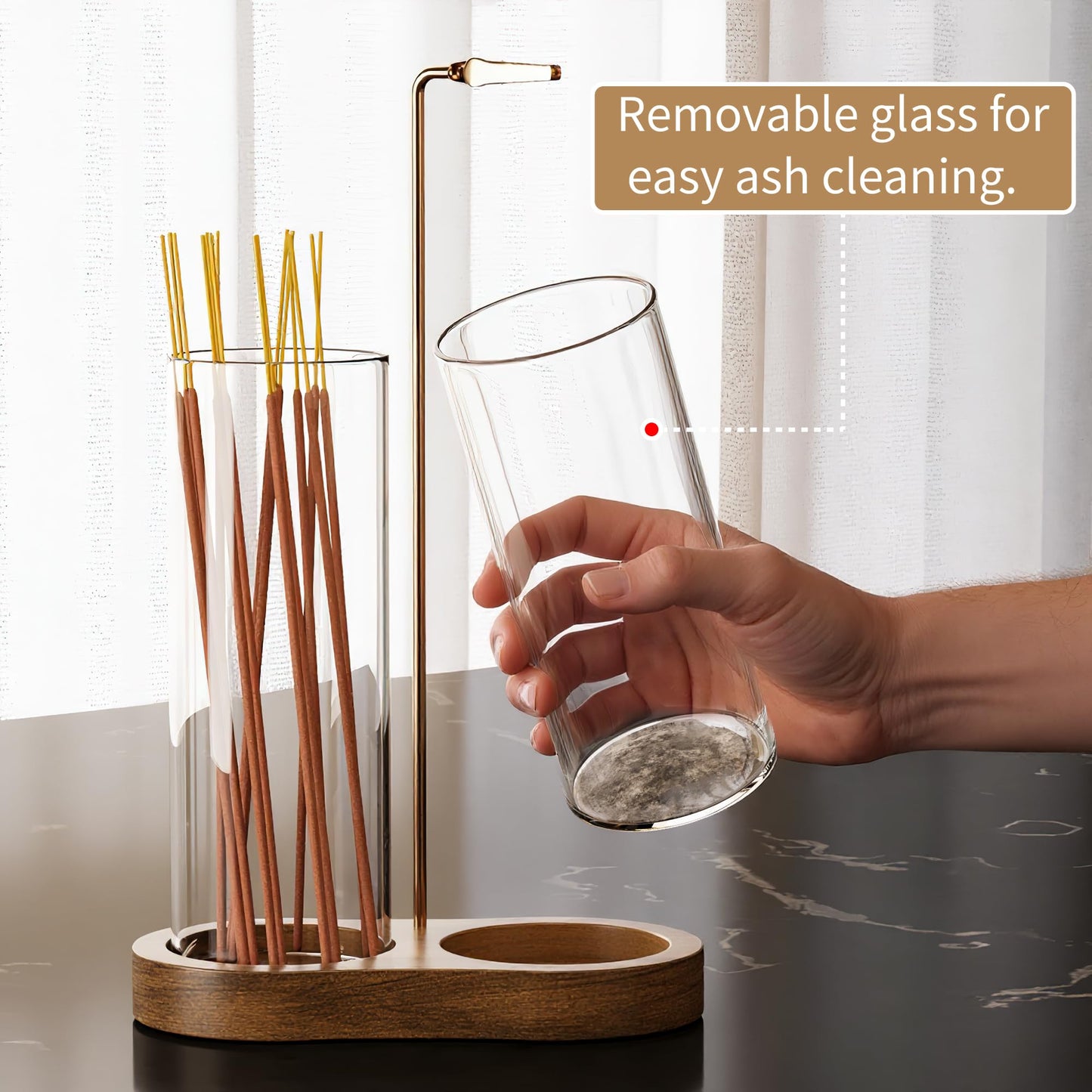 MKLZ 2 in 1 Incense Holder for Sticks with Glass Ash Catcher, Anti-Ash Flying Upside Down Insence Stick Burner, Modern Vertical Inscents-Sticks Holder for Yoga Spa Meditation Home Decor