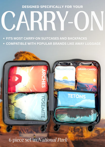 Compression Packing Cubes for Travel, 6-Piece Lightweight Packing Cubes Set for Carry-On Luggage & Backpacks – TRIPPED Travel Gear (National Park)