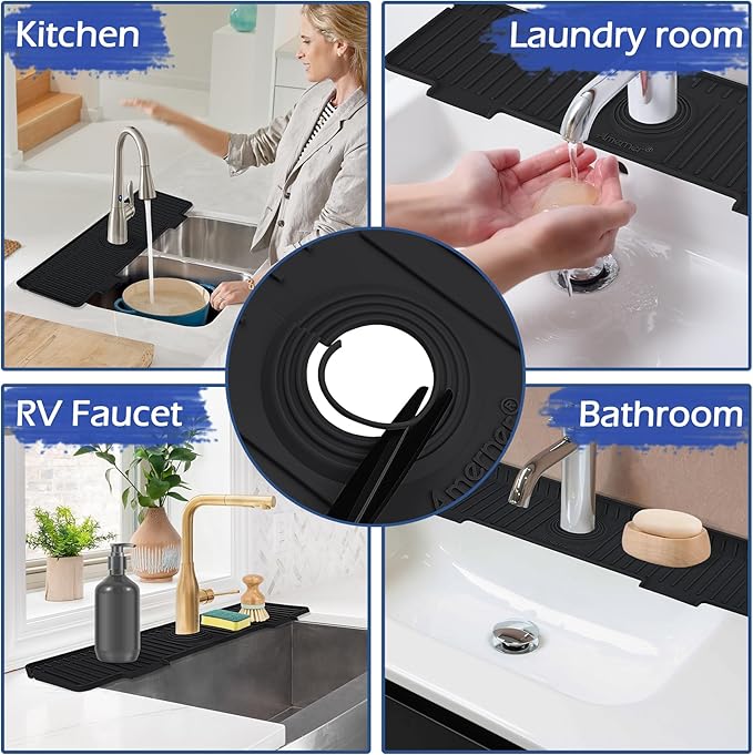 Kitchen Sink Splash Guard, 20 inch Silicone Faucet Guard & Draining Mat